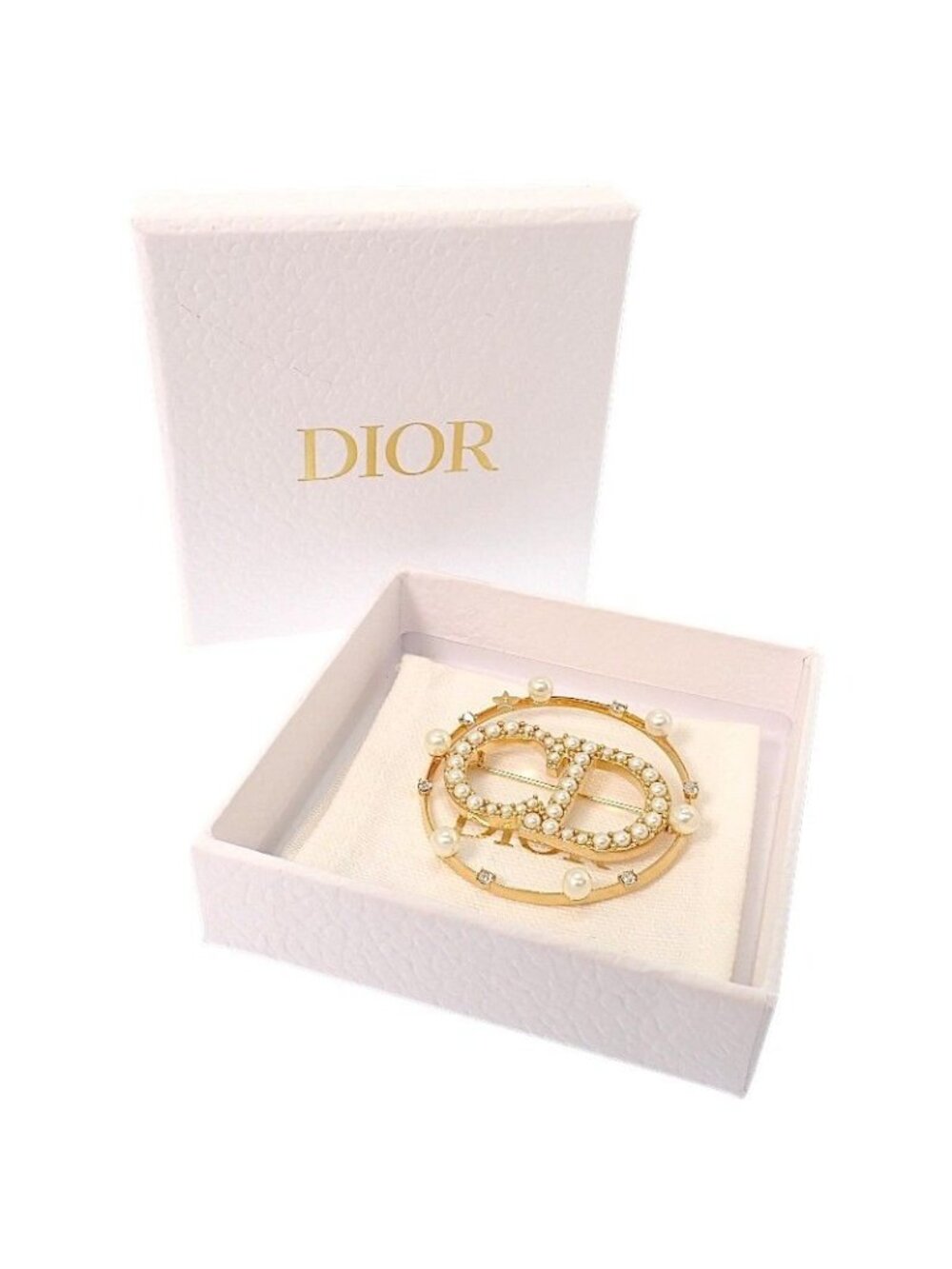 Dior Clair D Lune Brooch Metal Resin Pearl Gold